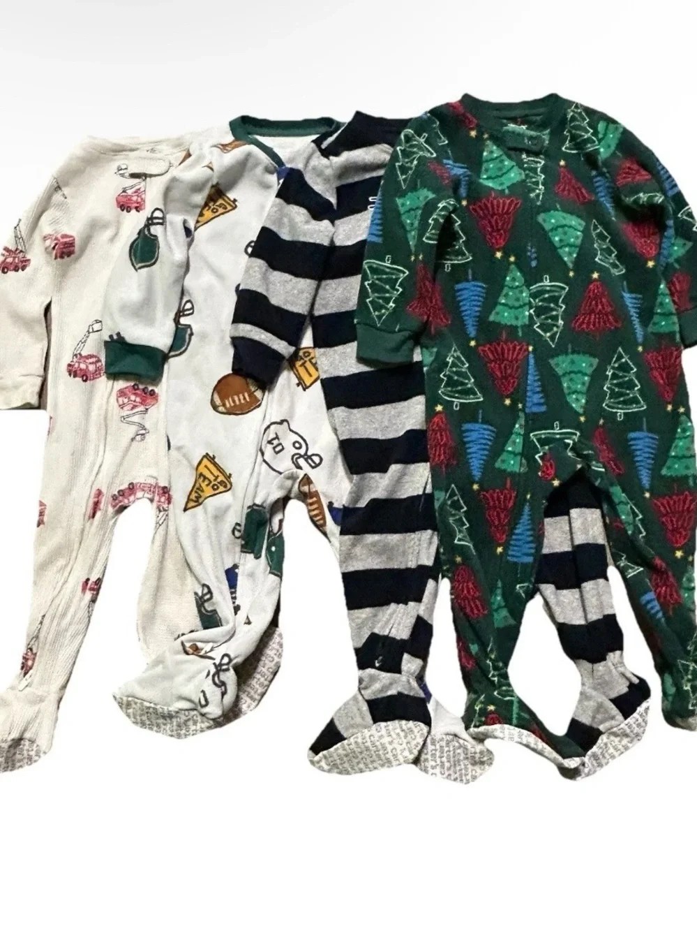 Toddler Boy Footie Pajamas Fleece Firetrucks Christmas Size 12-18 Months